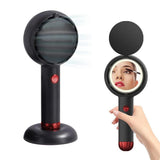 Mini Handheld Fan with LED Light Makeup Mirror Rechargeable Portable Fan Black V1263-JX-7309-1