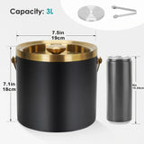 3L Stainless Steel Double-Wall Vacuum Ice Bucket with Lid & Tongs Home & Commercial Champagne V1232-BXGBT-001