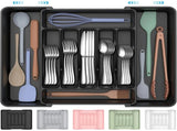 Black Extra Large Expandable Silverware Organizer, BPA Free Food Safe Cutlery and Kitchen Utensil V1237-MS-724-079