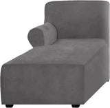 Velvet Chaise Lounge Slipcover, Stretch Anti Slip Sofa Protector for Pets, Right Grey V1188-MS-721-288