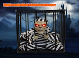 Halloween Scary Screaming Animated Skeleton Cage Prisoner with Light Up Eyes Haunted House Props V1294-YM0717-10352302