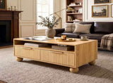 Artiss Coffee Table 90cm Center Table Fluted Drawers Open Shelf Spherical Solid Legs Wood FUR-Z-COF-08-WD