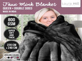 Laura Hill 800-GSM Mink Blanket Queen Size Double-Sided Soft Plush Bed Faux Throw Rug Black MNKHV-BK