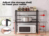 Artiss Kitchen Bakers Rack 40-60CMX78CM Metal Microwave Stand Black KR-MEL-2S-64-BK