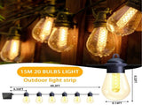Solar Panel LED Outdoor String Lights 49ft 20 Bulbs Globe String Lights Waterproof Patio Lights for V1294-YM0901-H48983-2