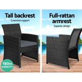 Gardeon 4 PCS Outdoor Sofa Set Rattan Chair Table Setting Garden Furniture Black ODF-RATTAN-4PC-AB-BK