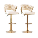 2x Height Beige Velvet Padded Golden Round Base Barstools Chairs V255-GP1802R-BEIGE