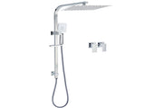 Chrome Twin Square Shower Set 12" Rain Shower Head 3 Function Handheld Rail Arm Taps V1233-C7121SHS002M4CKSS112CPF0272A