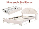 Artiss King Single Bed Frame with Storage Drawer Upholstered Velvet Platform Bed LED Headboard BFRAME-G-GLOW-KS-WH-AB