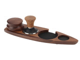 3pcs Coffee Tamper Holder Walnut Wood Rubber Stainless Steel Boat Shaped Distributor Rack Coffee V1294-YM0716-3118220168612