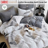 Leaves Reversible Quilt Cover Set King V442-ATX-QUILTCS-300TCLEAVES-SILVER-KI