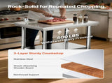Stainless Steel Table, 60 x 76 cm Food Prep Worktable with Wheels, Kitchen Prep Table with V952-DLGZT2CWDB248JRDY001V0