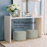 Fabric Ottoman Round Wooden Leg Foot Stool - GREY V274-FT-GQST01-GY