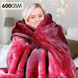 Laura Hill 600GSM Faux Mink Blanket Double-Sided Queen Size - Wine Red MINK-WRD