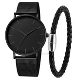 NNEOBA Mens Ultra Thin Magnetic Bracelet Quartz Watch - All-Black Slim Mesh Steel V728-1005004847620538-ALL-BLACK-BRACELE