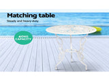 Gardeon 3PC Outdoor Setting Bistro Set Chairs Table Cast Aluminum Patio Furniture Rose White GB-CALU-3PC-XG1015-WH