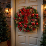 Christabelle Stunning 56cm Christmas Wreath Lush Red Baubles Berries Pine Cones and Bow Front D 112_GUE508