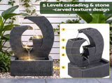 Gardeon Solar Fountain 5 Levels Cascading Water Feature Resin 50cm Black FOUNT-MUSHROOM-3LVL-BK