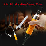 8 in 1 Woodworking Carving Chisel Wrench Flexible Shaft Carving Blades 5 Types Blade Yellow V1369-AZ3-W-21222