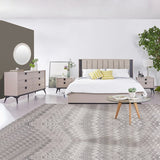 Queen 5 Pcs Bedroom Suite Fabric Upholstery MDF Combination of Champagne and Black Colour V43-BDS-MAXL-5PC