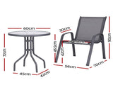 Gardeon 3PC Outdoor Bistro Set Table and Chairs Stackable Patio Furniture Grey FF-B-STA-AL80-GE