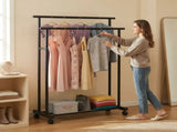 CARLA HOME Double Rod Clothes Rack with Wheels, Metal, Portable Wardrobe Rack V178-36543