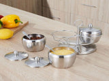 Stainless Steel Seasoning Pot Spice Salt Sugar Bowl Container with Rotating Storage Rack Lid Spoon V1294-YM0721-3118210032611