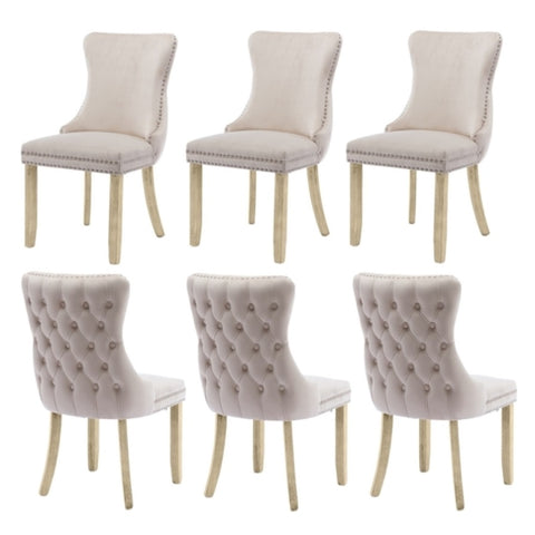 6x Velvet Upholstered Dining Chairs Tufted Wingback Side Chair with Studs Trim Solid Wood Legs for V226-SW8809BG-3