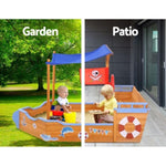 Keezi Kids Sandpit Wooden Boat Sand Pit with Canopy Bench Seat Beach Toys 165cm SAND-BOAT-160-CANOPY