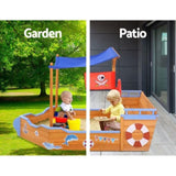 Keezi Kids Sandpit Wooden Boat Sand Pit with Canopy Bench Seat Beach Toys 165cm SAND-BOAT-160-CANOPY