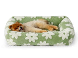 76x60x20 CM Cute Square Plush Pet Bed with Removable Cover & 5 Bolsters Support - Green Daisies V888-ELOSUNG49470