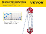 Twin Sheave Block and Tackle 1.09-1.27cm 3048-6096cm Twin Sheave Block with Braid Rope 30-35KN V952-SHLSJTZ12MM61MJLSV0