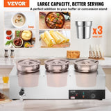 Electric Soup Warmer, Three 7.4QT Stainless Steel Round Pot, 1200W Commercial Food Warmer, 30 - 85&degC V952-BW3374QT1200W47W6V3