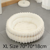 Faux Rabbit Fur Round Pet Bed With Removable Liner, Warm Plush All Season Dog Cat Nest, Cream White, V1221-XM-LB2814-GM115