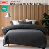 Accessorize Charcoal 400TC Charcoal Bamboo Cotton Double Stitched Quilt Cover Set Queen V442-HIN-QUILTCS-BAMBOOCOTTON-CHARCOAL-QS