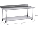 SOGA 150cm Commercial Catering Kitchen Stainless Steel Prep Work Bench Table with Backsplash and WORKBENCHSS8004150CM