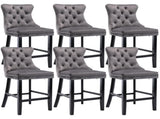 6X Velvet Bar Stools with Studs Trim Wooden Legs Tufted Dining Chairs Kitchen V226-SW1802GY-3