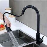 Black Kitchen Faucet, Stainless Steel Pull-Down Sprayer Sink Mixer 2 Spray Modes Kitchen Mixer V1188-MS-227-2416