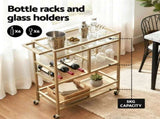 Artiss Bar Cart Drinks Trolley Serving Wine Rack Glass Holder 3 Hooks 72cm Gold FUR-Z-BC-GLASS-80