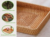 2X Rattan Serving Tray,Square Woven Tray Wicker Storage Basket,Square Wicker Wicker Serving V1370-AZ4-13586
