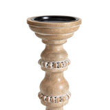 Handcrafted Mango Wood Beaded Pillar Candleholder 30cm V637-50524CDL