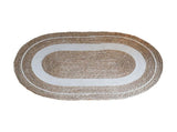 Oval Woven Rug, Jute Cotton Reversible Floor Mat for Kitchen Bathroom Entryway, Boho Striped V1192-AZ-W-30056