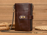 Vintage Crazy Horse Leather Double Zip Long Wallet, Top Grain Leather Bi-Fold Large Capacity Clutch, V1232-SNQB-NS-001
