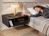 Artiss Floating Bedside Table with Charging Station Black Nightstand 1 Drawer FUR-S-BS-FLO-BK