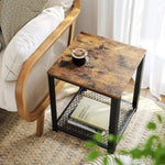 2-Tier Side Table with Storage Shelf with Metal Frame Rustic Brown V178-11246