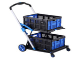 Artiss Shopping Trolley with Wheels 2 Layer w/2 Crates Foldable Trolley Blue SHOPC-JY-2B-BKBL