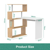 Adjustable Computer Desk with Storage Shelving in White Jointed Oak, 131x86x106cm V178-59309