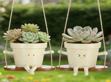 2PCS Swing Hanging Planter Set with Textile Rope, 5.5" x 4.7" x 4.5" Cartoon Appearance V1369-AZ3-W-08780