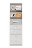 MALMO 3 SHELF 4 DRAWER WALK IN WARDROBE - WHITE - SLIM - ROUND BLACK V164-ECW4TB06B