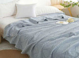 59" x 79" Blue Striped Jacquard 100% Cotton Reversible Throw Blanket - 3-Layer Washed Muslin Gauze V888-ELOSUNG55368-1